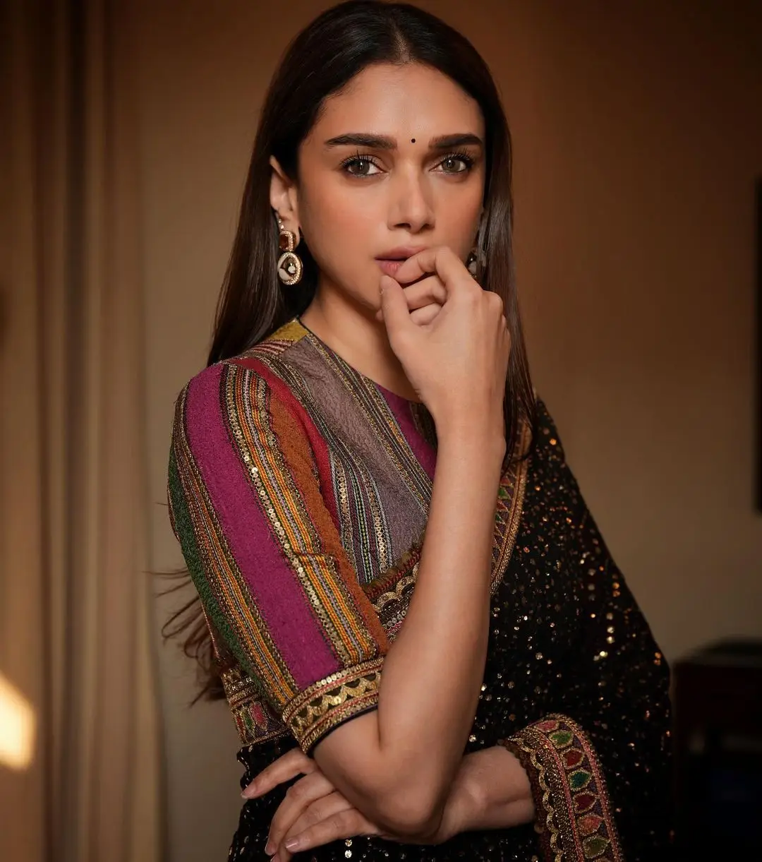 Bollywood Actress Aditi Rao Hydari In Black Saree